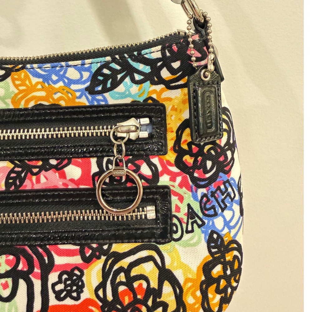 Coach Poppy Graffiti Floral Canvas‎ Shoulder Bag Y2K McBling Rare - Picture 3 of 11